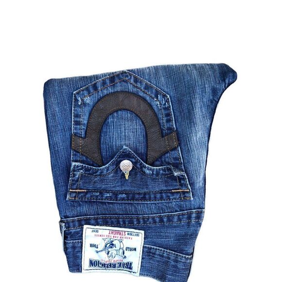 Vintage True Religion Jeans Size 32 STRAIGHT Blue Leather Tab - Picture 6 of 10